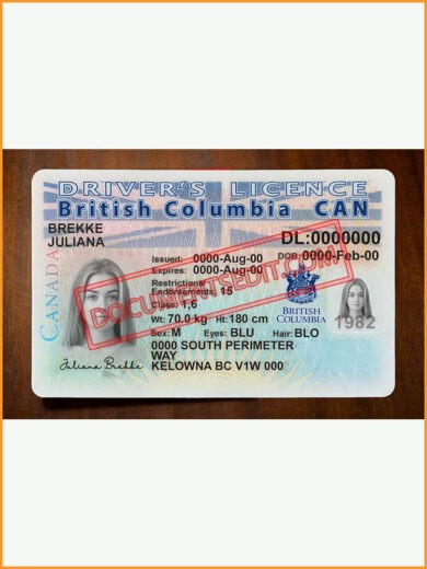 British Columbia Can Driver License Front 2