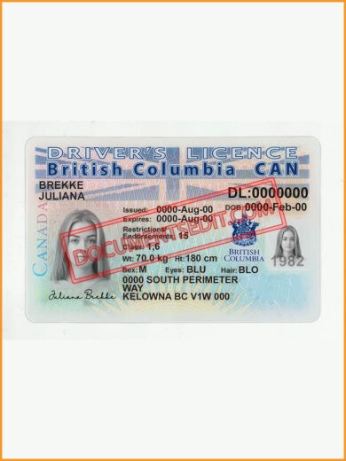 British Columbia Canada Driver License PSD Template