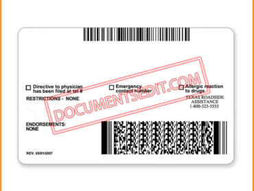 Texas Driving License Template Back