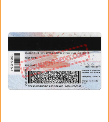 Texas Identification card PSD Template Back