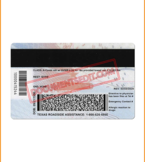 Texas New Driver License PSD Template Back