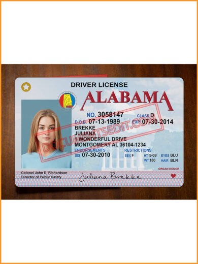 Alabama Driving License Front 2