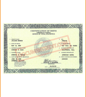 American Samoa Birth Certificate