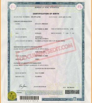 Florida Birth Certificates - Front