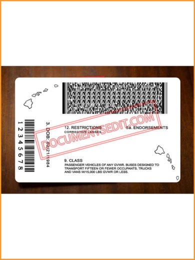 Hawaii Driver License Back