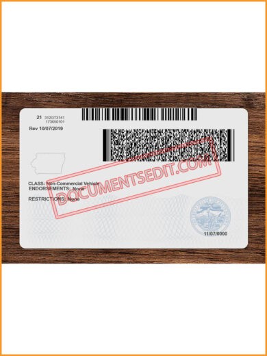 Iowa Driving License Back