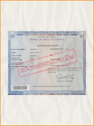Ohio birth certificate