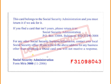 Social Security Card Template Back