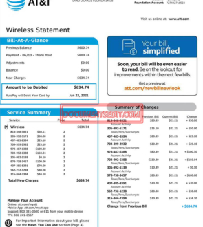 Utility Bill - AT&T - Wireless Statement