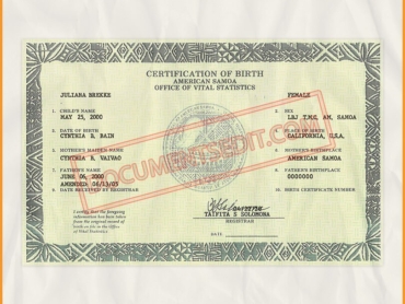 (scan) American Samoa Birth certificate