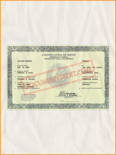 scan American Samoa Birth certificate