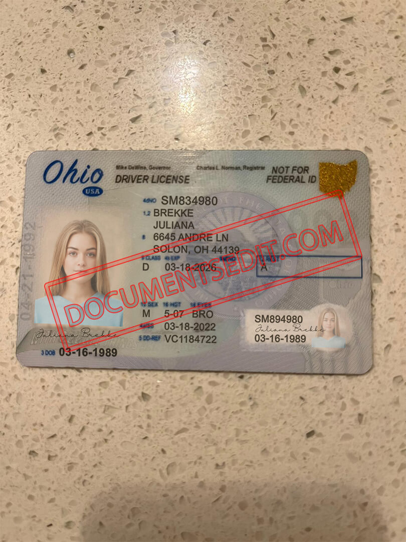 Ohio Driver License PSD Template Old - Documents Edit