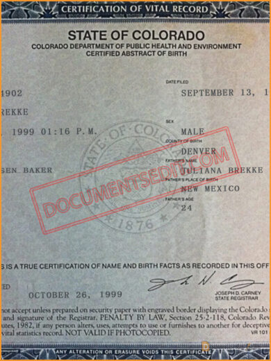 Colorado Birth Certificate Template 2
