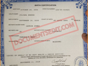 Missouri Birth Certificate Template