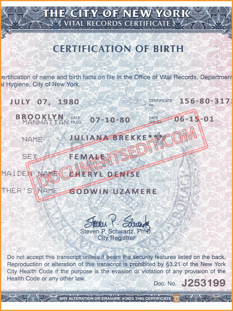 New York Birth Certificate Documents Edit