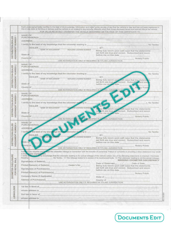 Certificate of Origin for a Vehicle