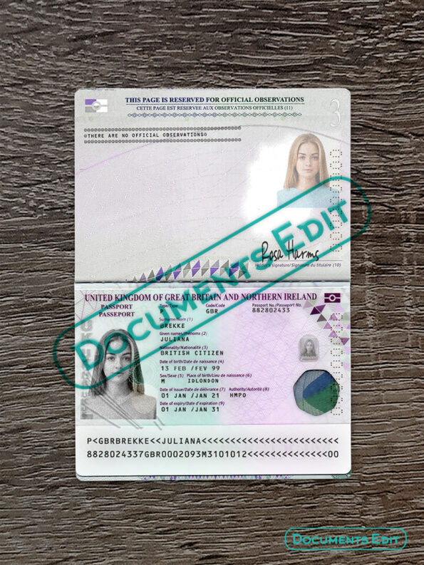 DocumentsEdit United Kingdom Passport PSD Template 4
